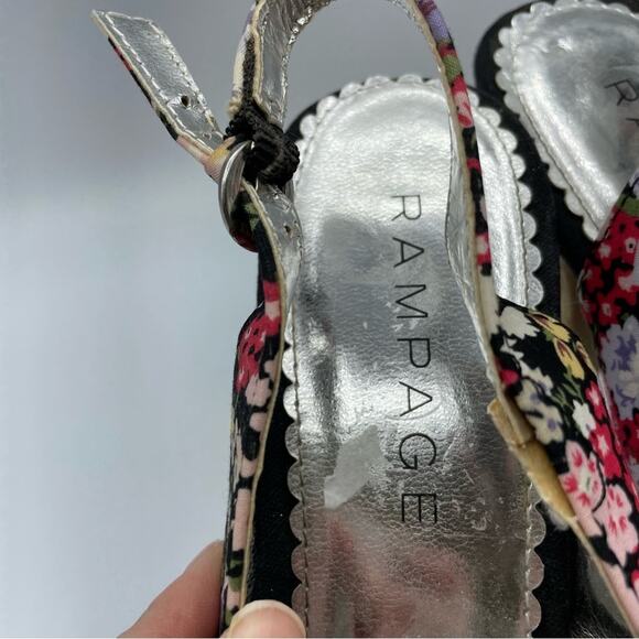 Rampage Black Floral Cork Heel Peep Toe Stiletto Shoes Womens 10 Y2K Whimsigoth - Picture 7 of 8